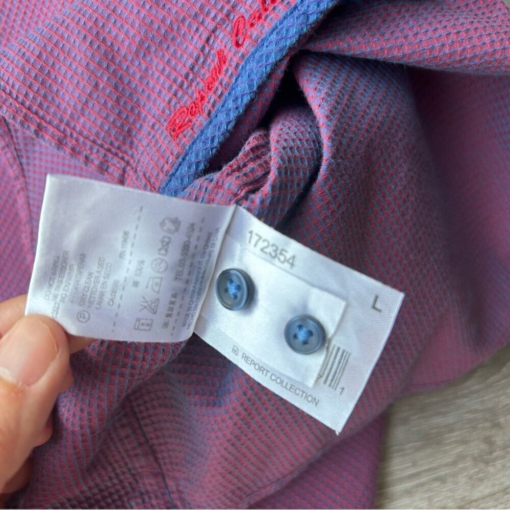 Report Collection Purple Waffle Pattern Pattern Button Down  Shirt - Picture 12 of 16